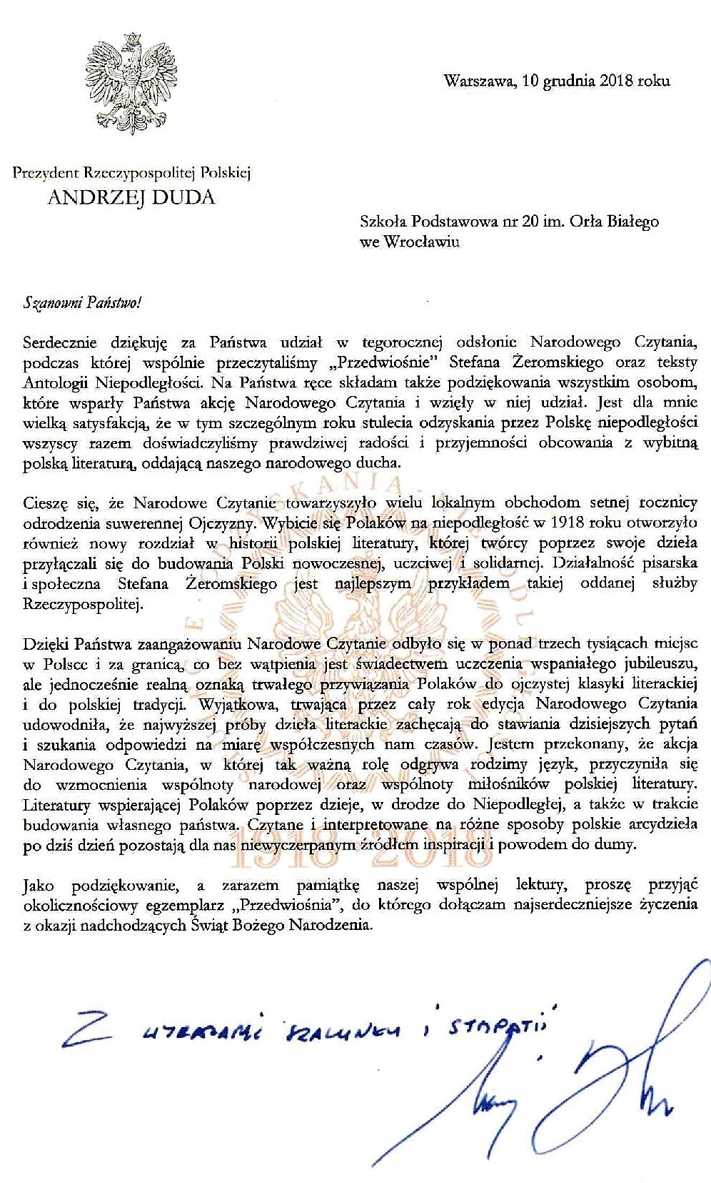podziekowania prezydenta