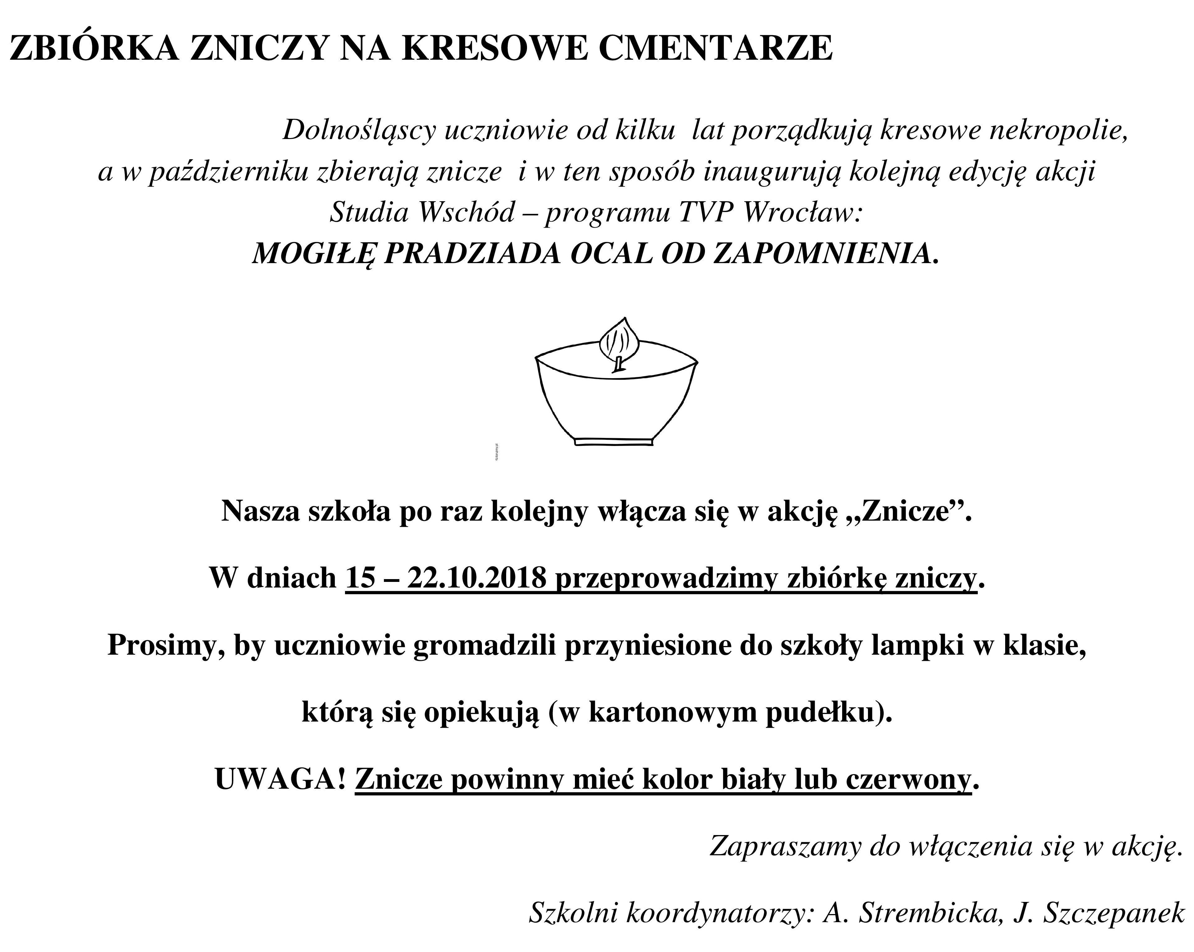 ZBIÓRKA ZNICZY NA KRESOWE CMENTARZE 2018