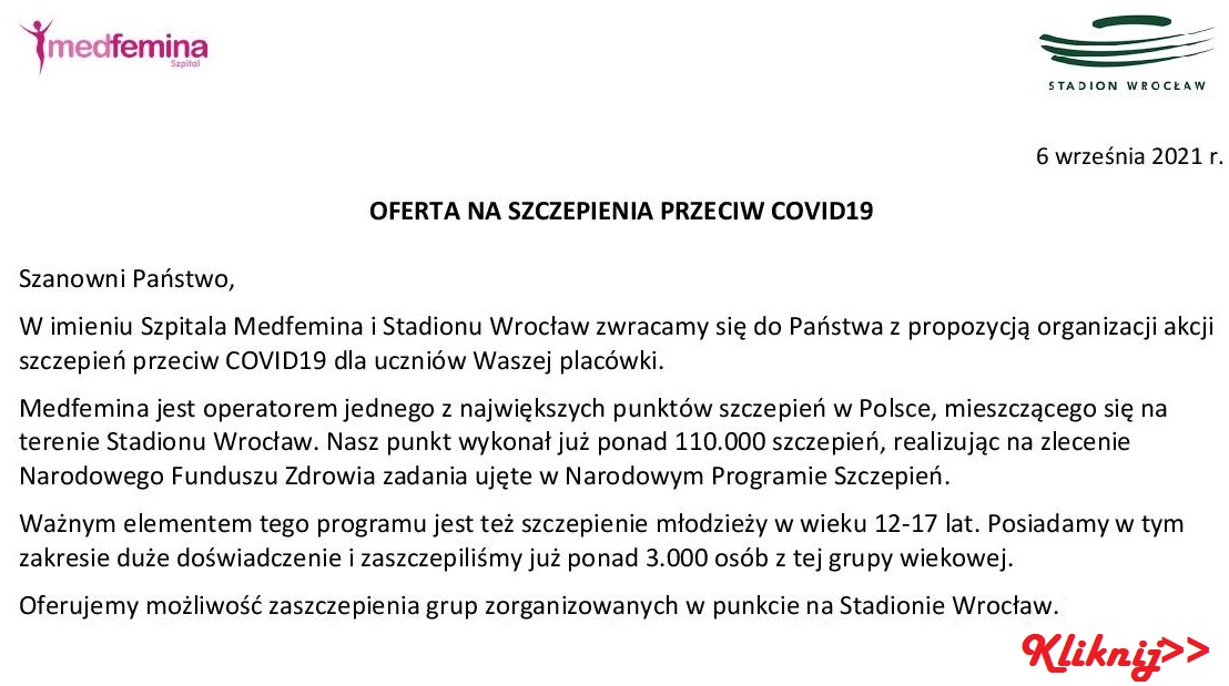 Oferta szczepien dla szkol