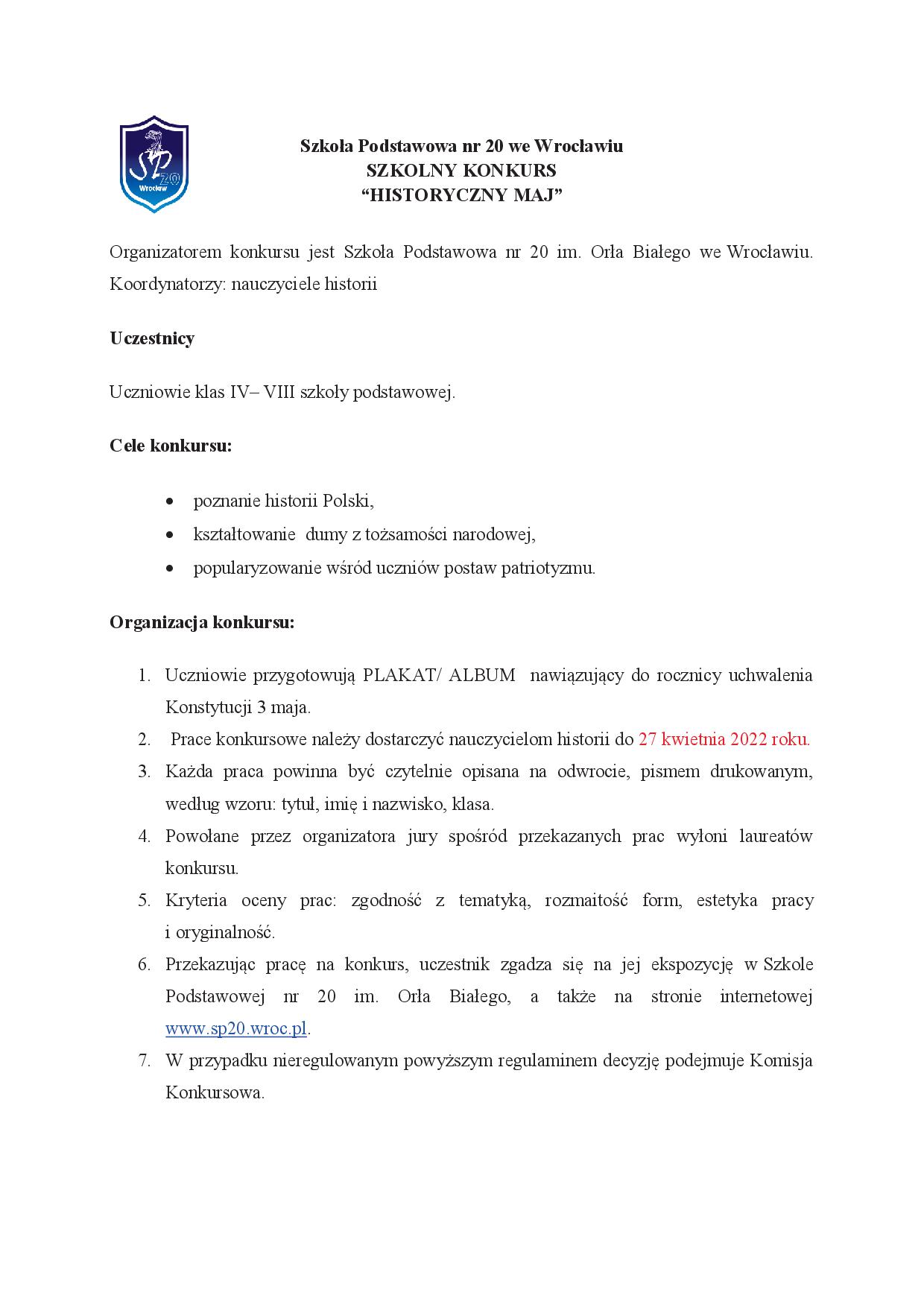 Szkolny Konkurs   Historyczny maj