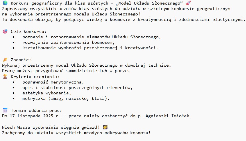 Konkurs geograficzny dla kl.6