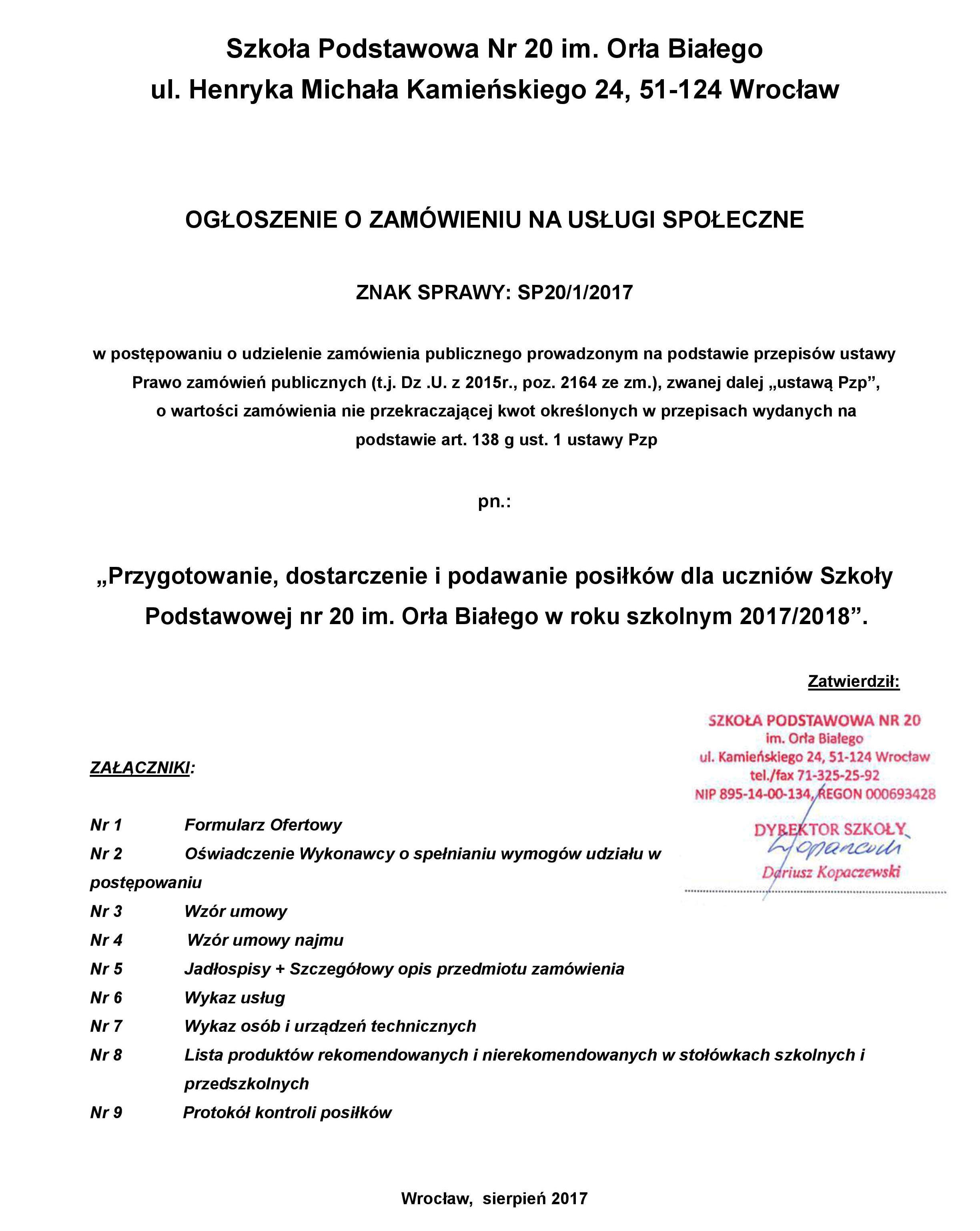Ogloszenie o zamowieniu na uslugi spoleczne SP20 1 2017