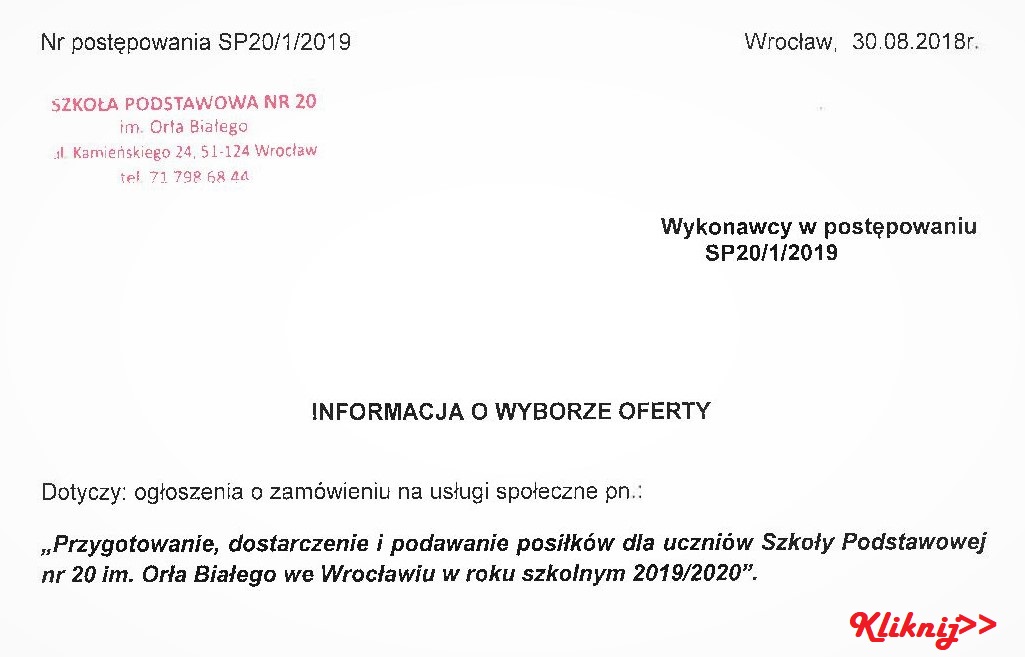 Informacja o wyborze oferty 2019 20