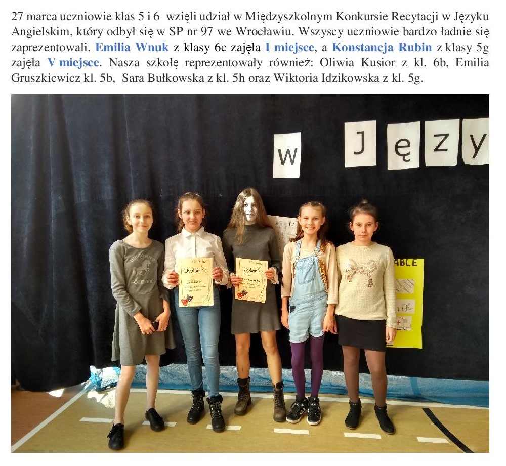 Miedzyszkolny Konkurs Recytacji   Angielski 2019