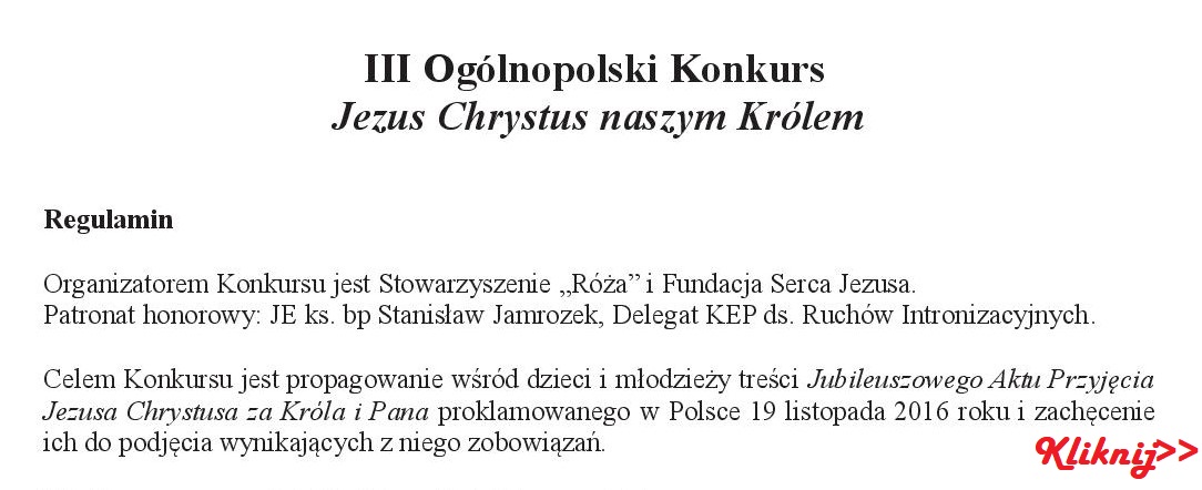 III Oglnopolski Konkurs Chrystus Krolem