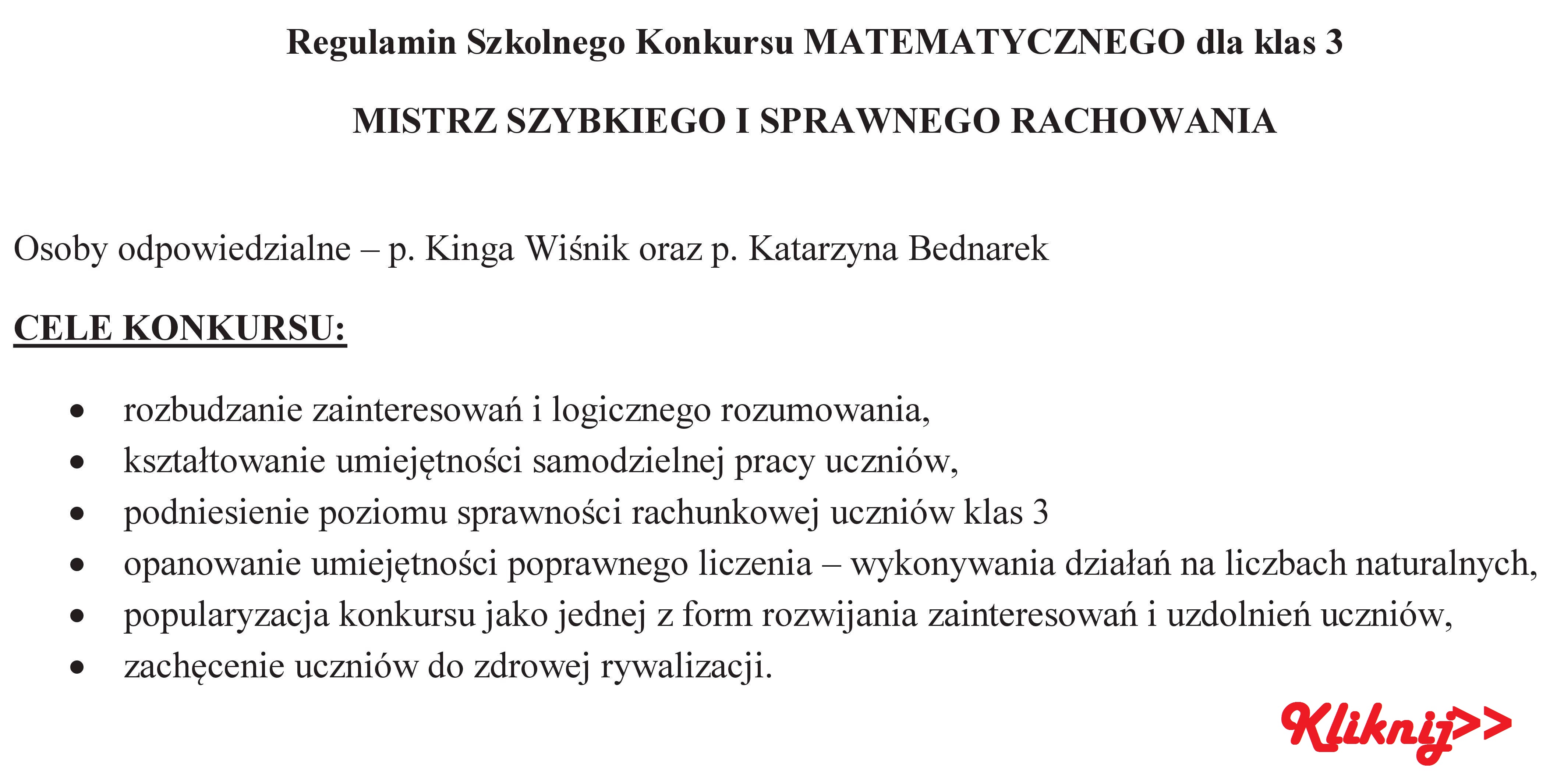 Konkursu MATEMATYCZNY klas 3