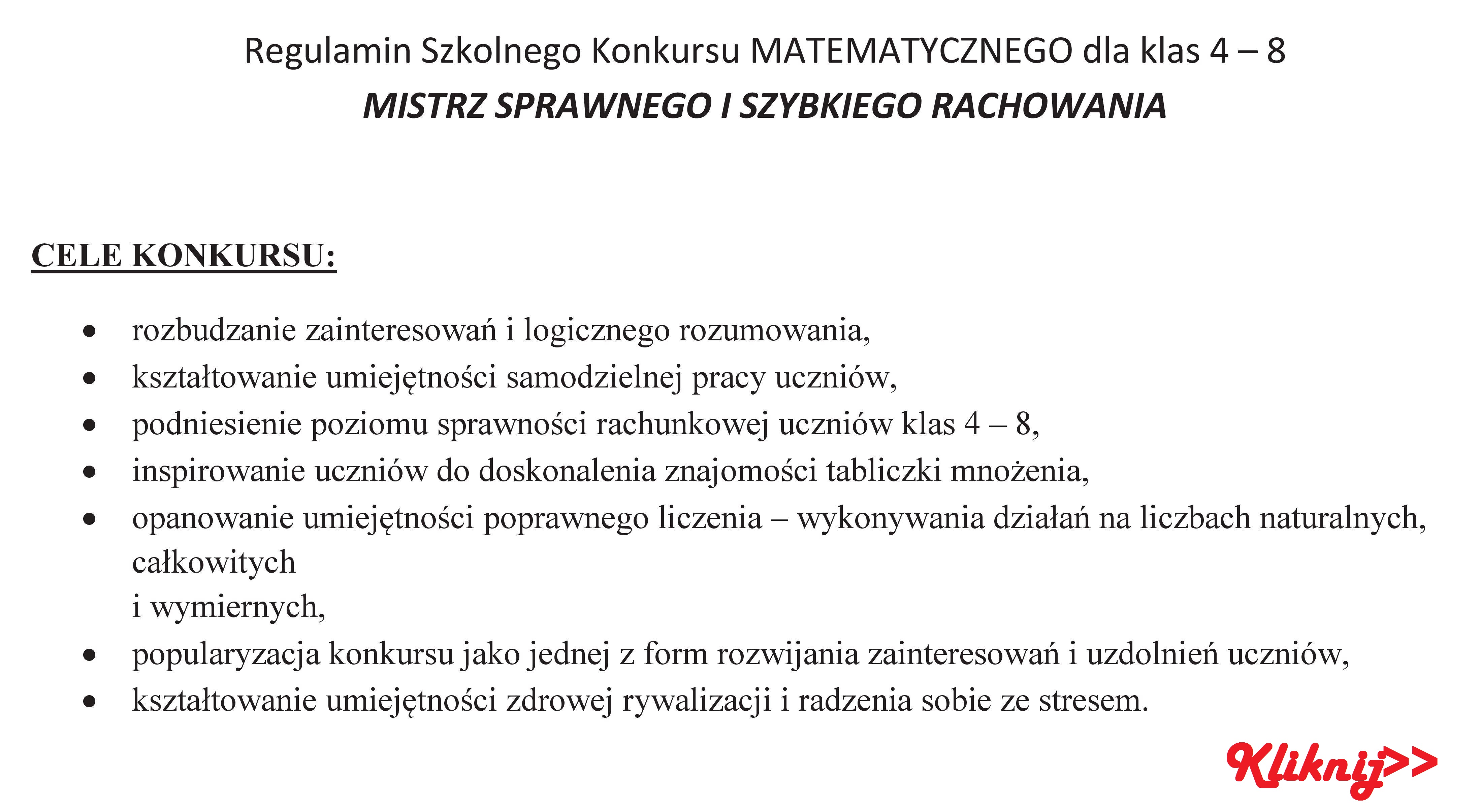 Regulamin Szkolnego Konkursu MATEM